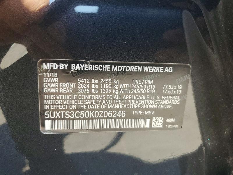63378876 :رقم المزاد ، 5UXTS3C50K0Z06246 vin ، 2019 Bmw X3 مزاد بيع