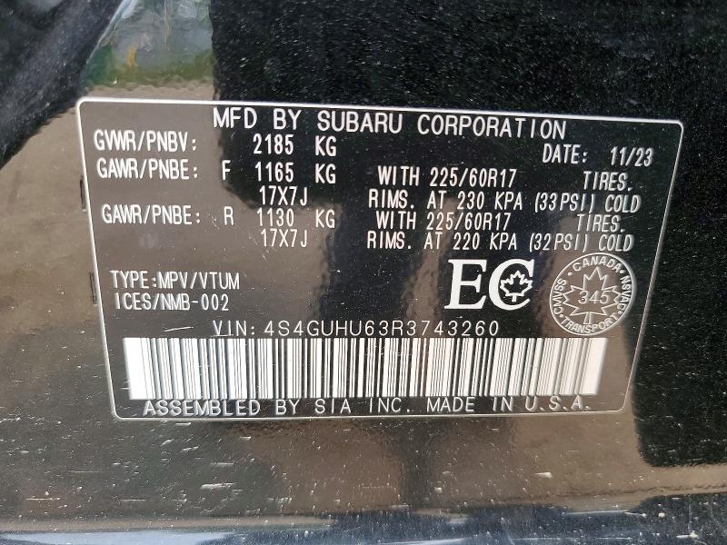 2024 Subaru Crosstrek მანქანა იყიდება აუქციონზე, vin: 4S4GUHU63R3743260, აუქციონის ნომერი: 60126706