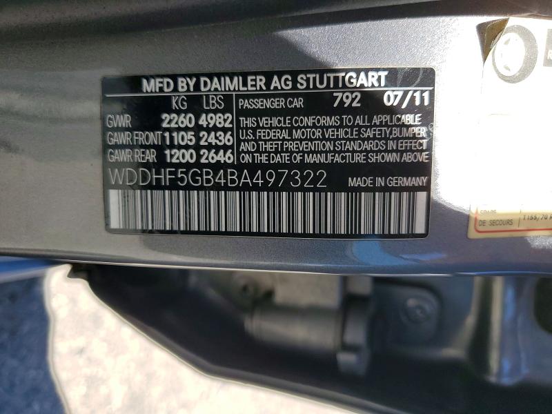 Aukcja sprzedaży 2011 Mercedes-benz E, vin: WDDHF5GB4BA497322, numer aukcji: 59644736