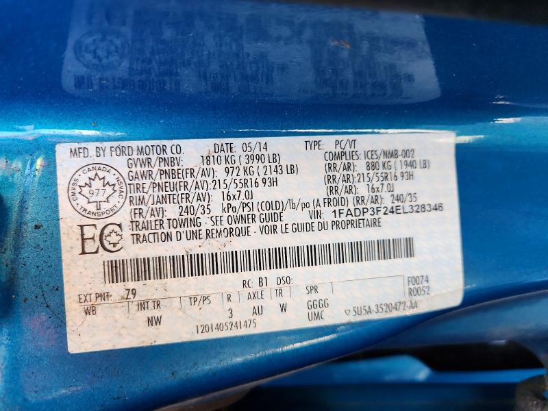 2014 Ford Focus მანქანა იყიდება აუქციონზე, vin: 1FADP3F24EL328346, აუქციონის ნომერი: 59016976