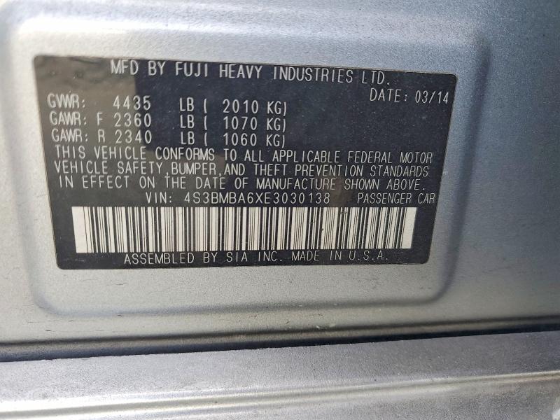 Aukcja sprzedaży 2014 Subaru Legacy, vin: 4S3BMBA6XE3030138, numer aukcji: 61018196