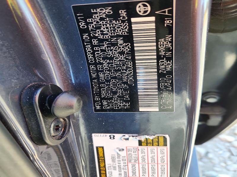 Aukcja sprzedaży 2011 Toyota Prius, vin: JTDKN3DU6B1417953, numer aukcji: 61011646