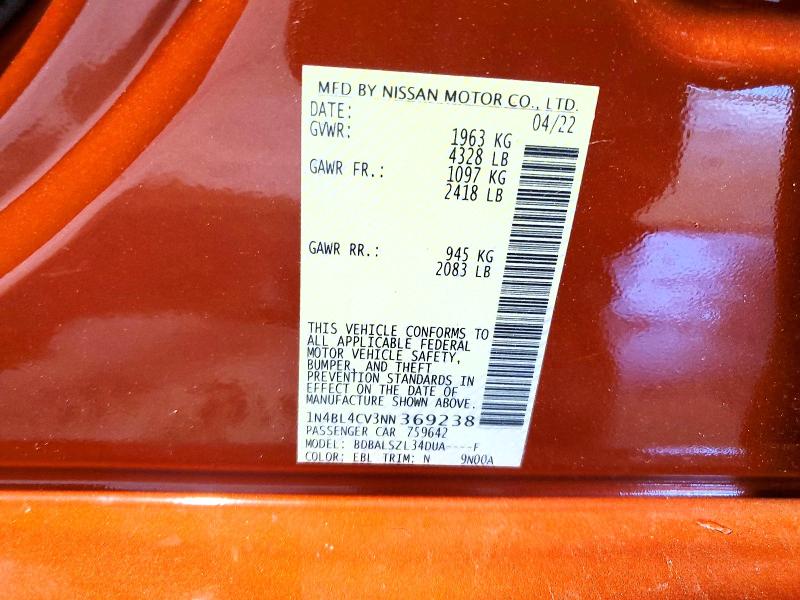 Aukcja sprzedaży 2022 Nissan Altima, vin: 1N4BL4CV3NN369238, numer aukcji: 63316036