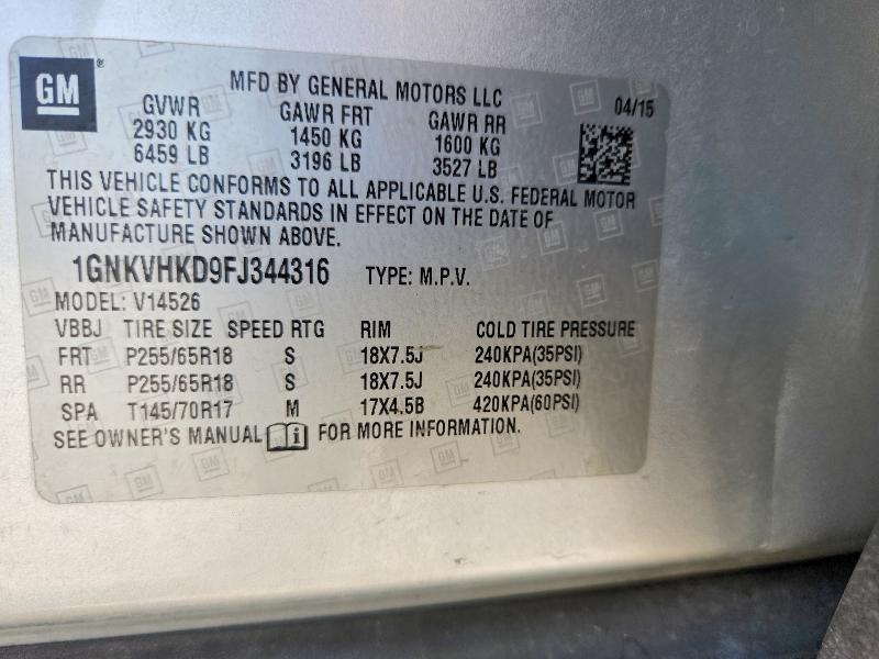 Продаж на аукціоні авто 2015 Chevrolet Traverse, vin: 1GNKVHKD9FJ344316, номер лоту: 62445066
