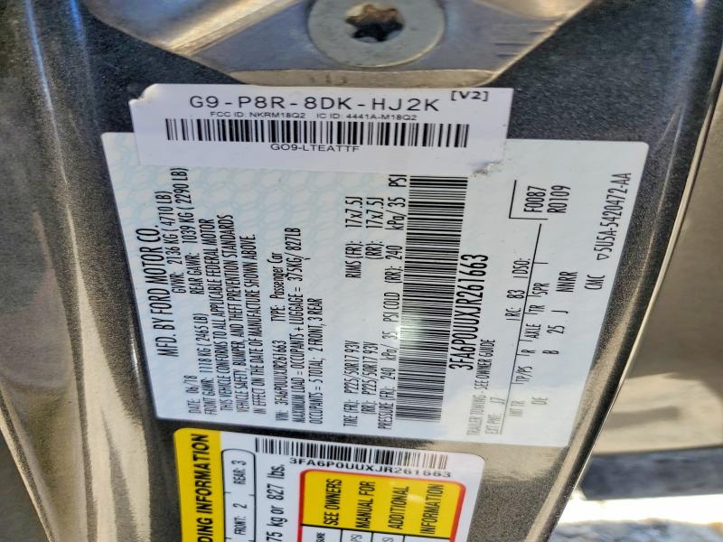 Aukcja sprzedaży 2018 Ford Fusion, vin: 3FA6P0UUXJR261663, numer aukcji: 59727216