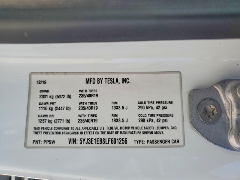 Продаж на аукціоні авто 2020 Tesla Model 3, vin: 5YJ3E1EB8LF601256, номер лоту: 60883746