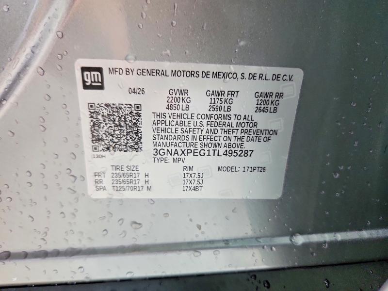 Aukcja sprzedaży 2026 Chevrolet Equinox, vin: 3GNAXPEG1TL495287, numer aukcji: 60623656