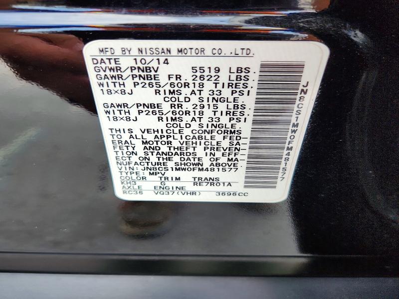 Продажа на аукционе авто 2015 Infiniti Qx70, vin: JN8CS1MW0FM481577, номер лота: 61812386