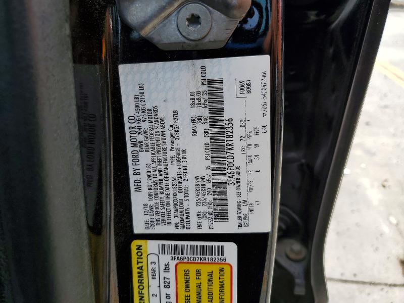 Aukcja sprzedaży 2019 Ford Fusion, vin: 3FA6P0CD7KR182356, numer aukcji: 62093946