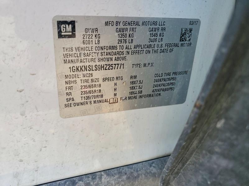 58485606 :رقم المزاد ، 1GKKNSLS9HZ257771 vin ، 2017 Gmc Acadia مزاد بيع