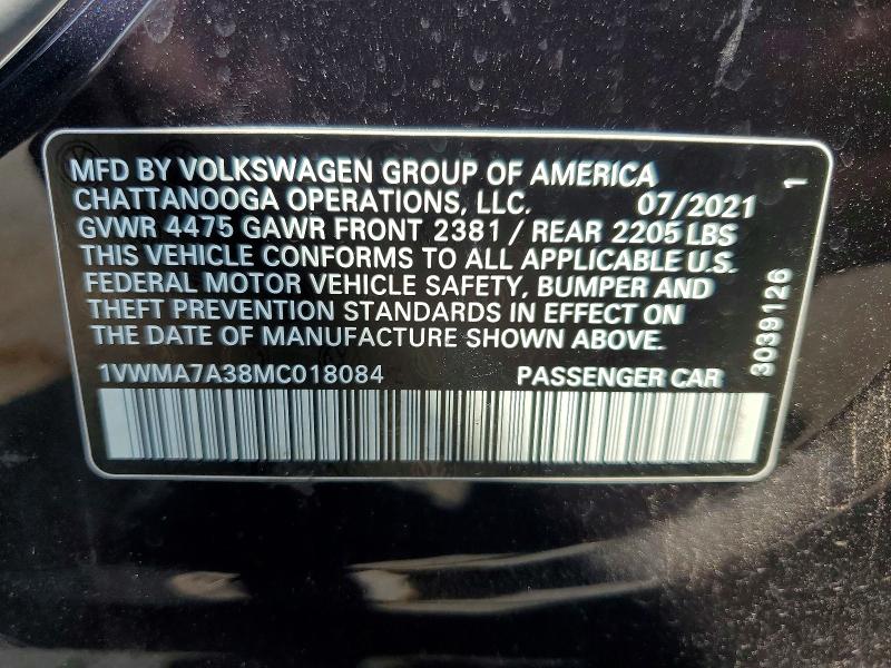 Aukcja sprzedaży 2021 Volkswagen Passat, vin: 1VWMA7A38MC018084, numer aukcji: 59376846