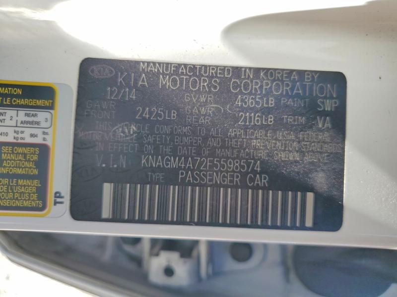 60508726 :رقم المزاد ، KNAGM4A72F5598574 vin ، 2015 Kia Optima مزاد بيع
