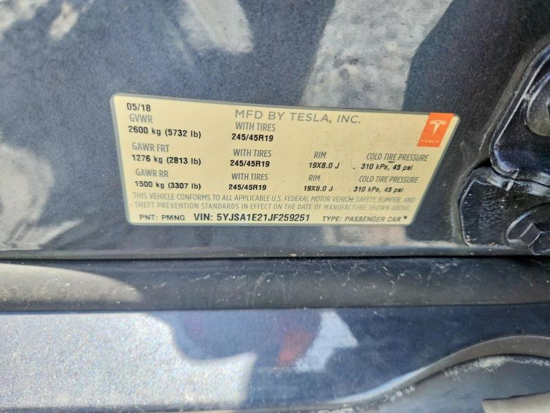 Aukcja sprzedaży 2018 Tesla Model S, vin: 5YJSA1E21JF259251, numer aukcji: 60665566