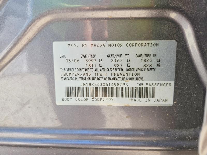 Продажа на аукционе авто 2006 Mazda 3, vin: JM1BK343061498793, номер лота: 61755536
