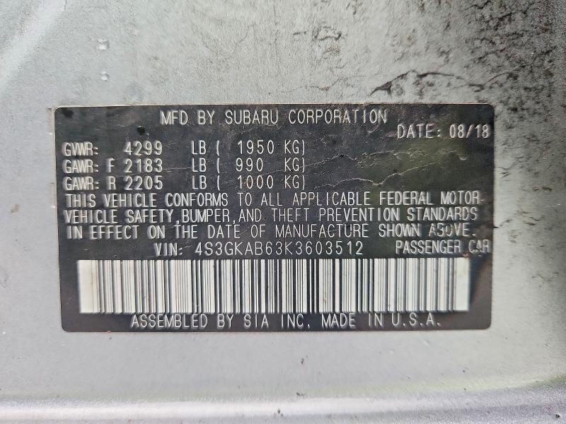 Продажа на аукционе авто 2019 Subaru Impreza, vin: 4S3GKAB63K3603512, номер лота: 59716596