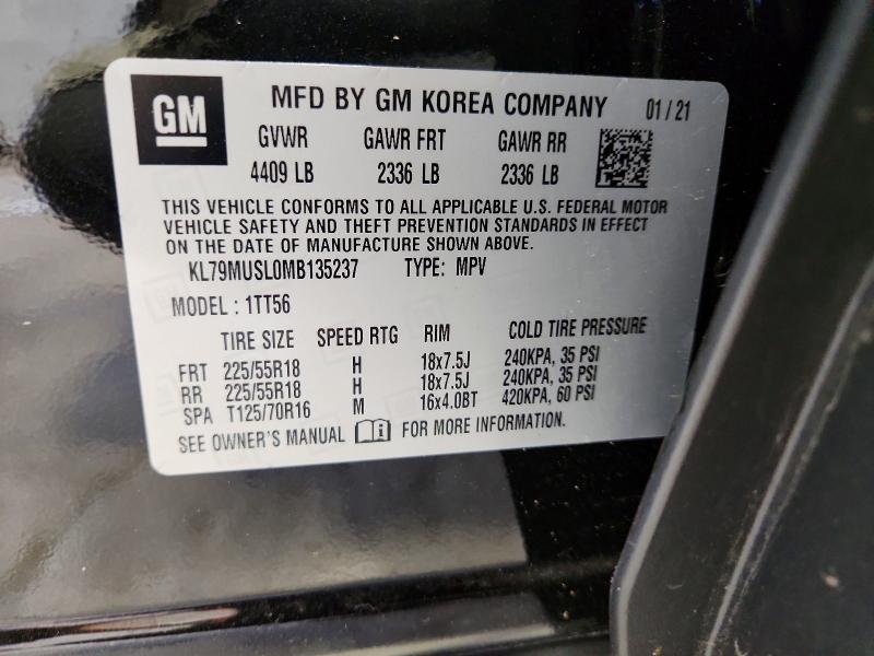 2021 Chevrolet Trailblazer მანქანა იყიდება აუქციონზე, vin: KL79MUSL0MB135237, აუქციონის ნომერი: 60232926