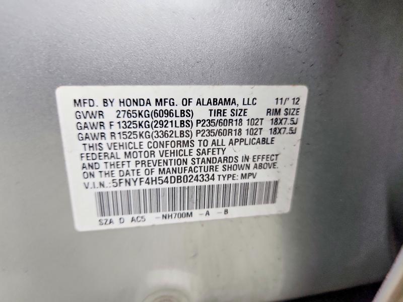 Aukcja sprzedaży 2013 Honda Pilot, vin: 5FNYF4H54DB024334, numer aukcji: 61792786