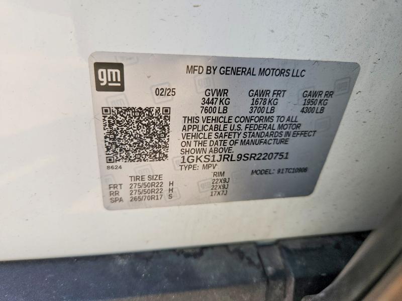 Продаж на аукціоні авто 2025 Gmc Yukon Xl, vin: 1GKS1JRL9SR220751, номер лоту: 61574226