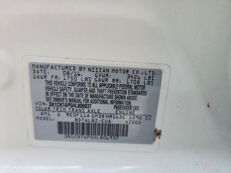 Продаж на аукціоні авто 2017 Nissan Versa, vin: 3N1CN7AP5HL806937, номер лоту: 59660876