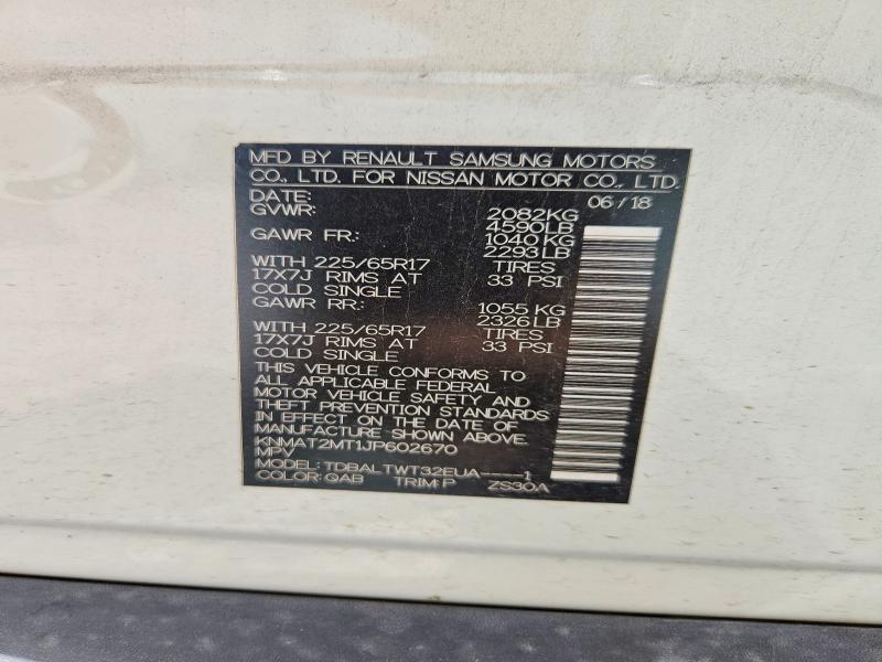 59696296 :رقم المزاد ، KNMAT2MT1JP602670 vin ، 2018 Nissan Rogue مزاد بيع