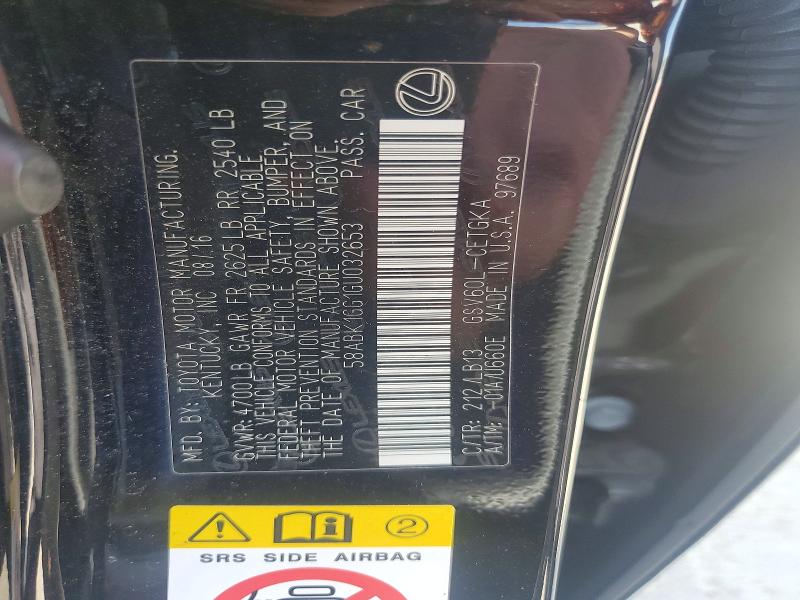 59810536 :رقم المزاد ، 58ABK1GG1GU032653 vin ، 2016 Lexus Es مزاد بيع