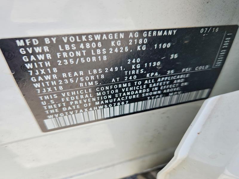 Продаж на аукціоні авто 2017 Volkswagen Tiguan, vin: WVGTV7AX4HW507667, номер лоту: 61327686