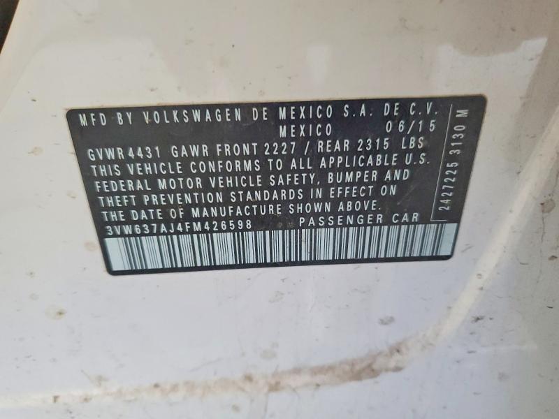 Продажа на аукционе авто 2015 Volkswagen Jetta, vin: 3VW637AJ4FM426598, номер лота: 61733426