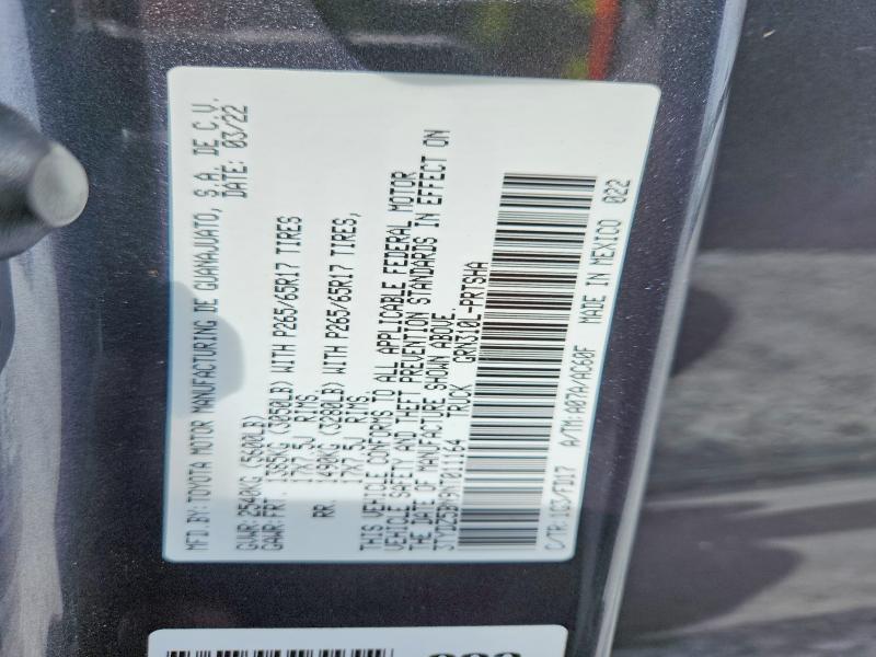 62058176 :رقم المزاد ، 3TYDZ5BN9NT011164 vin ، 2022 Toyota Tacoma مزاد بيع