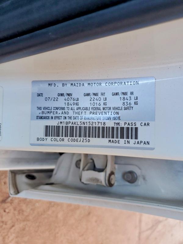 Aukcja sprzedaży 2022 Mazda 3, vin: JM1BPAKL5N1521718, numer aukcji: 60430806