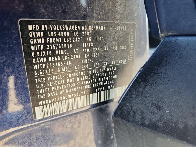 Продаж на аукціоні авто 2013 Volkswagen Tiguan, vin: WVGAV7AX0DW537377, номер лоту: 63115616