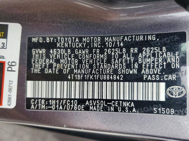 Aukcja sprzedaży 2015 Toyota Camry, vin: 4T1BF1FK1FU884842, numer aukcji: 60889766
