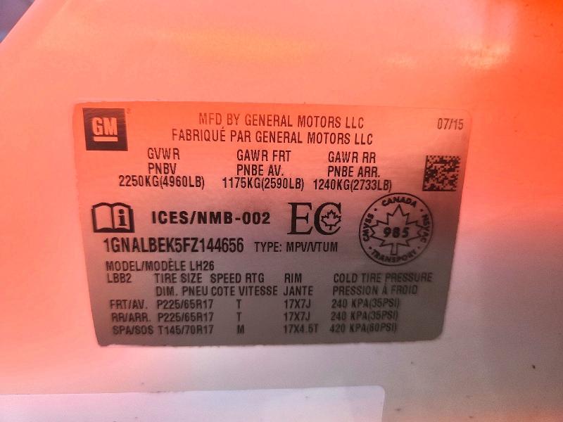 2015 Chevrolet Equinox მანქანა იყიდება აუქციონზე, vin: 1GNALBEK5FZ144656, აუქციონის ნომერი: 60275966
