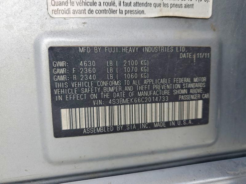 Aukcja sprzedaży 2012 Subaru Legacy, vin: 4S3BMEK66C2014733, numer aukcji: 61151466