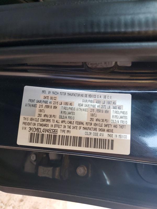 58794046 :رقم المزاد ، 3MVDMBDL4NM450968 vin ، 2022 Mazda Cx-30 مزاد بيع
