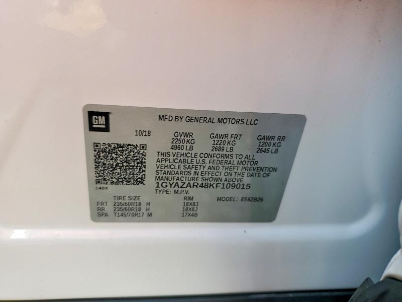 60186206 :رقم المزاد ، 1GYAZAR48KF109015 vin ، 2019 Cadillac Xt4 مزاد بيع
