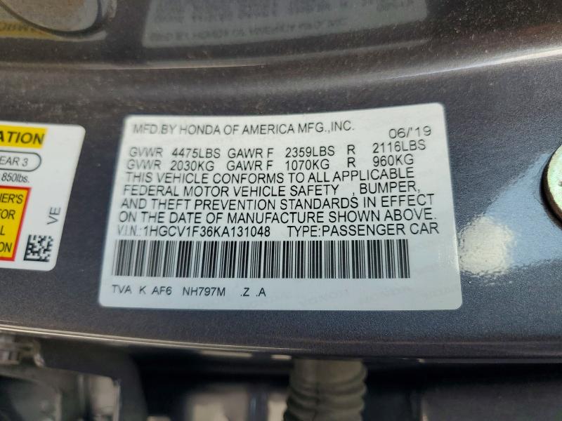 Aukcja sprzedaży 2019 Honda Accord, vin: 1HGCV1F36KA131048, numer aukcji: 59279566
