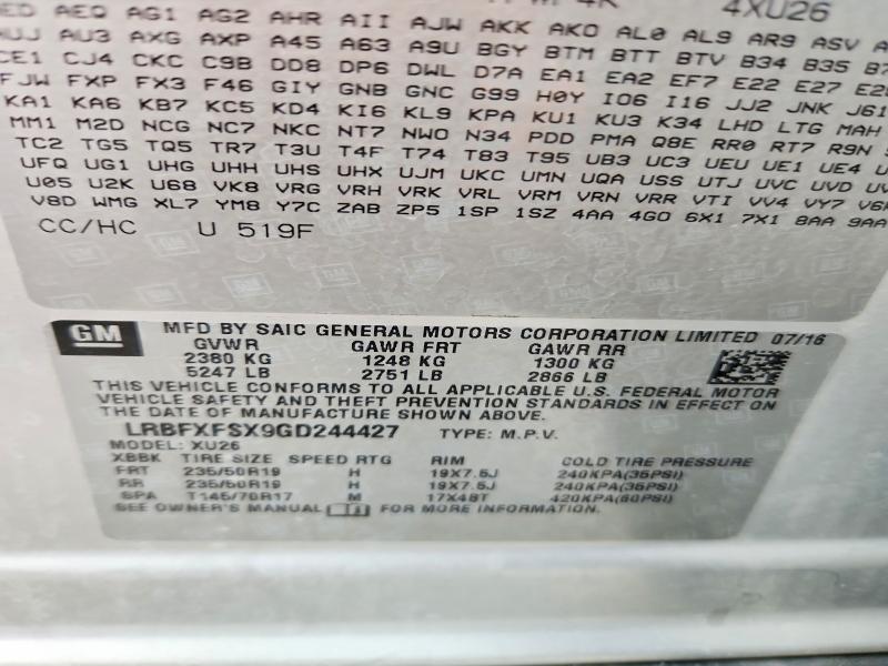 Aukcja sprzedaży 2016 Buick Envision, vin: LRBFXFSX9GD244427, numer aukcji: 61954046