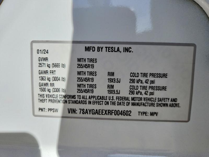 Aukcja sprzedaży 2024 Tesla Model Y, vin: 7SAYGAEEXRF004602, numer aukcji: 62292126