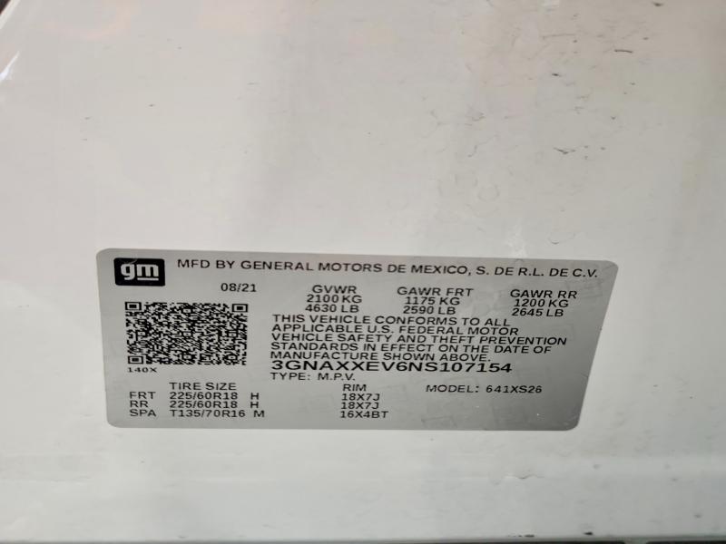 Продаж на аукціоні авто 2022 Chevrolet Equinox, vin: 3GNAXXEV6NS107154, номер лоту: 59604966