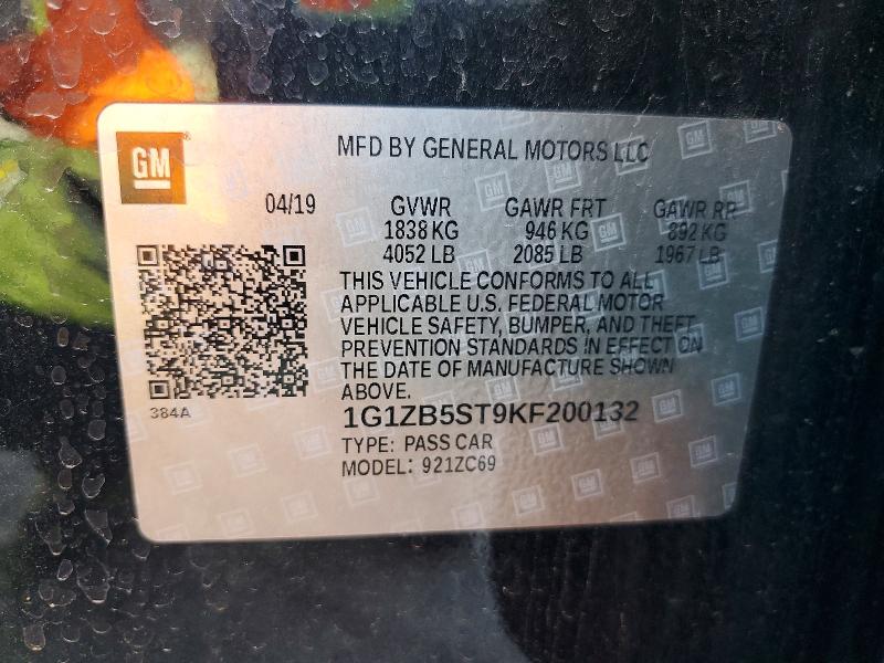 Продажа на аукционе авто 2019 Chevrolet Malibu, vin: 1G1ZB5ST9KF200132, номер лота: 62832066