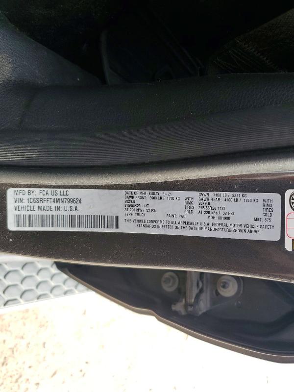 60567156 :رقم المزاد ، 1C6SRFFT4MN799624 vin ، 2021 Ram 1500 مزاد بيع