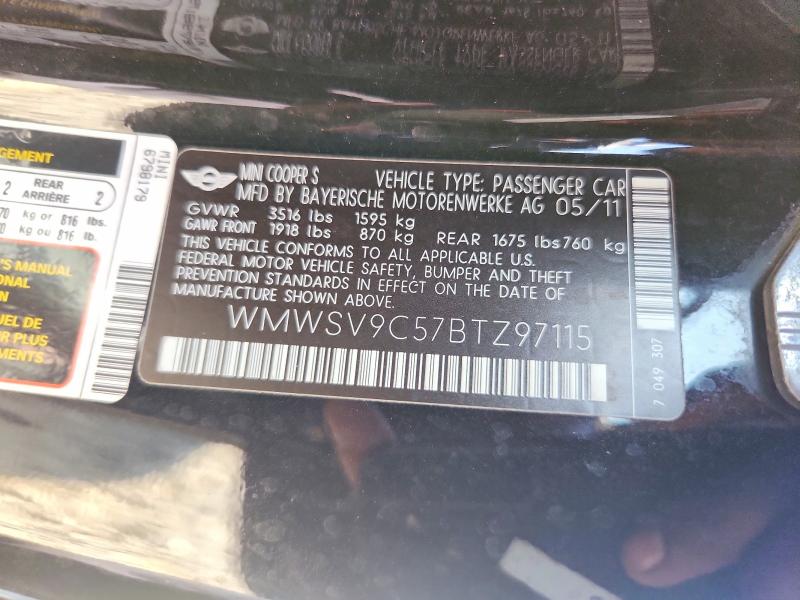Aukcja sprzedaży 2011 Mini Cooper, vin: WMWSV9C57BTZ97115, numer aukcji: 59978726