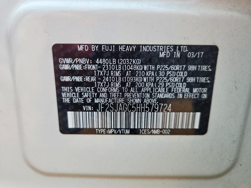 59850136 :رقم المزاد ، JF2SJAGC5HH579724 vin ، 2017 Subaru Forester مزاد بيع