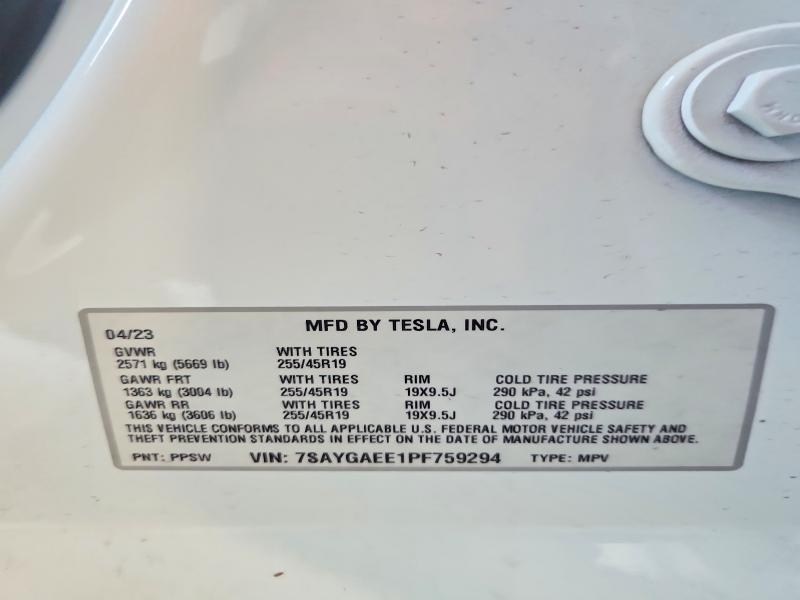 61222396 :رقم المزاد ، 7SAYGAEE1PF759294 vin ، 2023 Tesla Model Y مزاد بيع