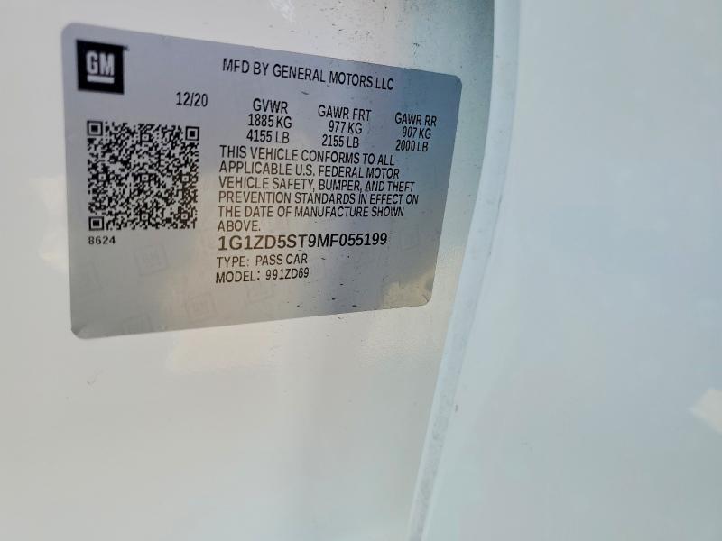 Auction sale of the 2021 Chevrolet Malibu, vin: 1G1ZD5ST9MF055199, lot number: 60035496