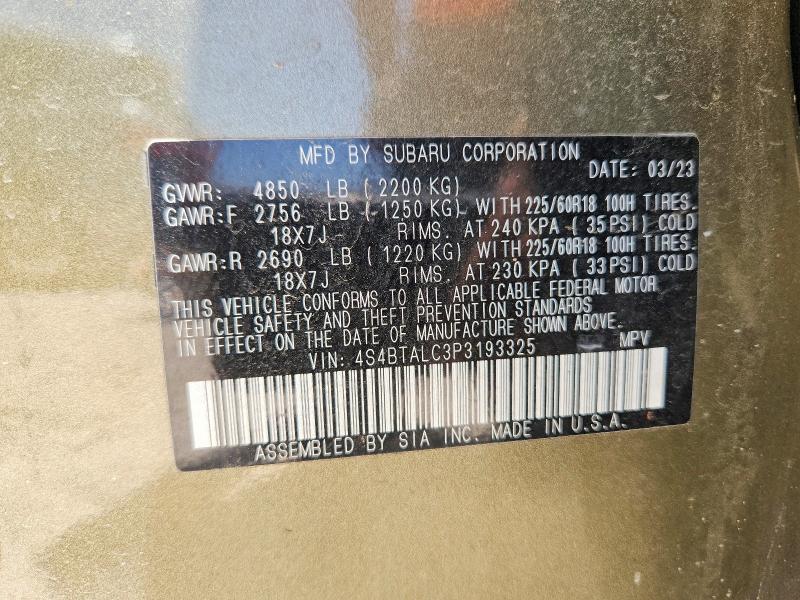 Aukcja sprzedaży 2023 Subaru Outback, vin: 4S4BTALC3P3193325, numer aukcji: 61442296