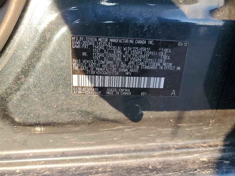 Auction sale of the 2012 Toyota Rav4, vin: 2T3BF4DV0CW201739, lot number: 63373766