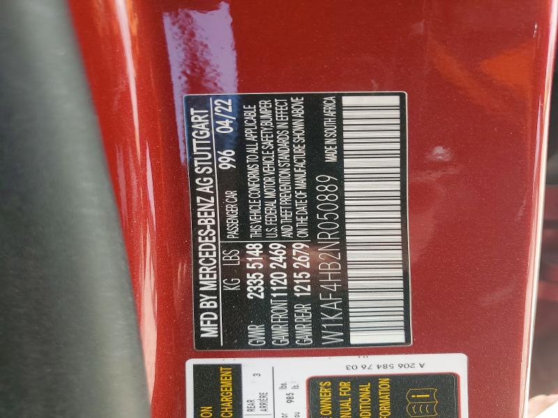 60146276 :رقم المزاد ، W1KAF4HB2NR050889 vin ، 2022 Mercedes-benz C مزاد بيع