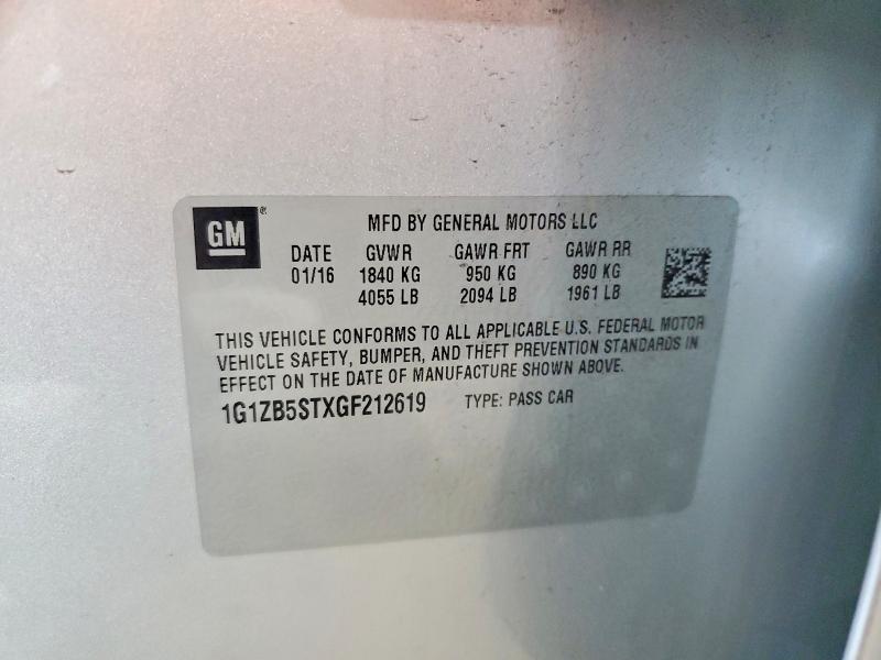 2016 Chevrolet Malibu მანქანა იყიდება აუქციონზე, vin: 1G1ZB5STXGF212619, აუქციონის ნომერი: 61222016