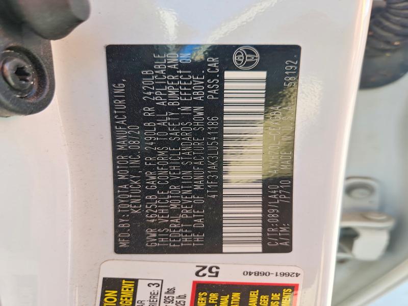 60214546 :رقم المزاد ، 4T1F31AK3LU541186 vin ، 2020 Toyota Camry مزاد بيع
